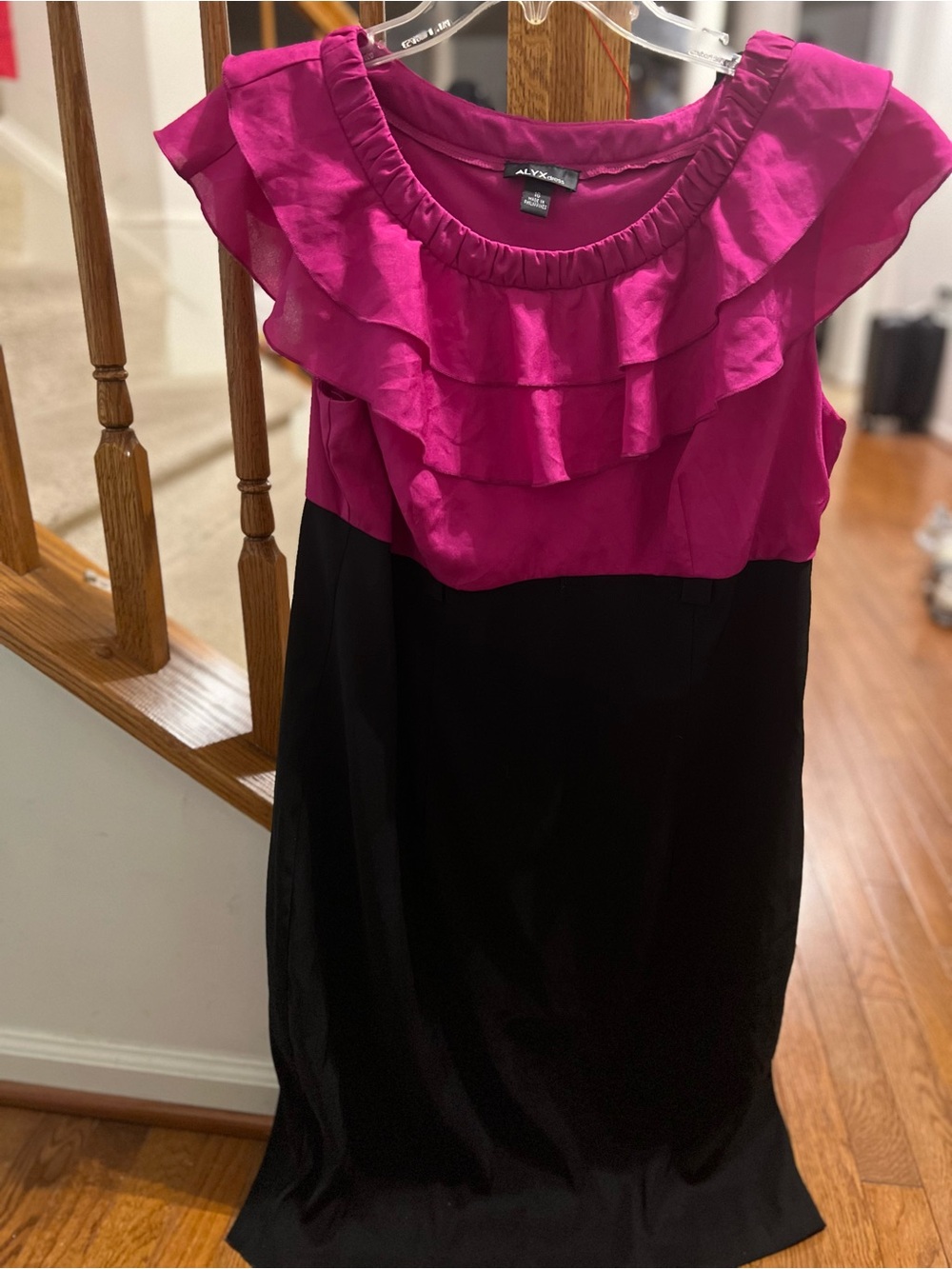 Alyx Fuchsia and Black Ruffle-Trim Midi Dress